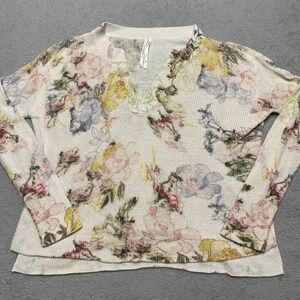 Anthropologie Sweater XXS Watercolor Floral V Neck Linen Blend Boho